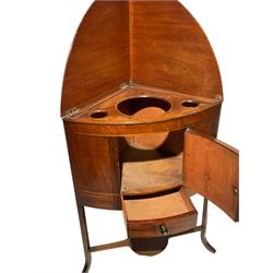 Early 19th century mahogany two tier washstand with hinged top, fitted with single cupboard, raised on square supports terminating at splayed feet 
