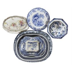 Victorian Paxton pattern earthenware meat plate by Francis Morley, willow pattern meat plate and other items