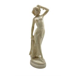 Early 20th century carved alabaster figure of a Dancer, indistinctly signed, H33cm