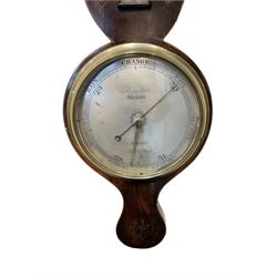 Monti - George III mercury barometer c1810, with a broken pediment and brass finial, rounded base and inlaid oval paterae, 8