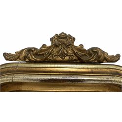 18th century design gilt framed wall mirror, the moulded pediment over bevelled plate 55cm x 85cm