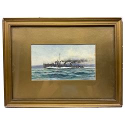 CW Harvey (British 19th/20th century): 'HMS Midge 4th Destroyer Flotilla 1914-1916', watercolour signed and dated 1919, 12cm x 22cm
