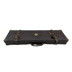 Late Victorian Holland & Holland brass bound leather shotgun case with red baize fitted interior with some accessories, L84.5cm 