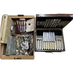 Art Deco canteen of cutlery, loose silver-plated cutlery and other cased sets