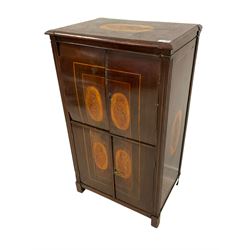 19th century inlaid mahogany cupboard, enclosed by four doors with shell inlay decoration 