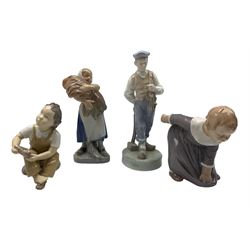 Royal Copenhagen figures of Shepherd boy no.620 and Girl with wheat no.908 together with two B&G figures of children no.2275 and no.1995 (4)