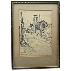 Frederick (Fred) Lawson (British 1888-1968): 'Middleham', pen and ink signed and titled 25cm x 18cm