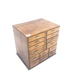 20th century walnut collectors chest fitted with drawers of various sizes W35cm, H35cm, D26cm