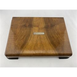 Set of plated cutlery for six covers by Frank Cobb & Co., Sheffield including bone handled knives, carvers etc in an Art Deco walnut box with presentation plaque