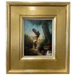 J Jones (British 19th century): The Tramp, oil on panel signed 22cm x 17cm