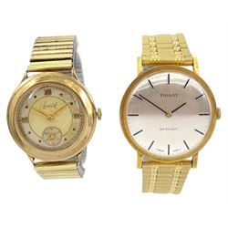 Tissot Stylist 9ct gold gentleman's manual wind wristwatch, London 1969 and an Accurist 9ct gold manual wind wristwatch, Birmingham 1944, both on gilt bracelets