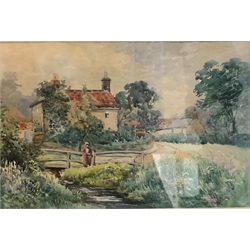 Charles Potter (British 1878-1902): The Village Bridge, watercolour signed 19cm x 29cm