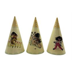 Three Carlton Ware Robertson's Golly conical shaped sifters, two limited edition no. 29/75 & 9/50 and one sample piece (3)