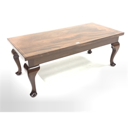 Rectangular inlaid mahogany coffee table, raised on cabriole supports,  by Shackleton of Snainton, 123cm x 57cm, H46cm