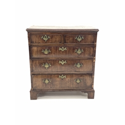 Late 18th century George III mahogany chest, the moulded top over two short and three long graduated cock beaded drawers, raised on bracket supports 