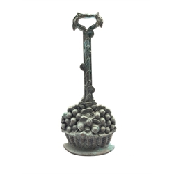 Victorian brass door stop, cast as a basket of fruit and flowers, posted handle, H37cm