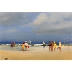 Georgina Hart (British contemporary): Impressionist beach scene, oil on board signed 11cm x 17cm
