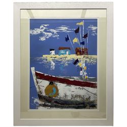 B Vincent (French 20th century): Sailing Boat, acrylic indistinctly signed 65cm x 48cm 