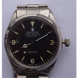 Rolex Oyster Perpetual Explorer Precision T<25, 1971 gentleman's automatic stainless steel, bracelet wristwatch, Model No.5500, serial No. 2795051, calibre 1520, boxed with papers