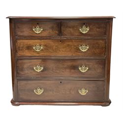 19th century mahogany chest of drawers, the rectangular top with moulded edge over two short and three long oak lined drawers 