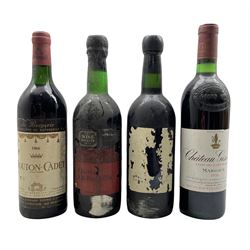 One bottle of Baron Philippe de Rothschild Mouton-Cadet Bordeaux 1966,  one bottle Chateau Giscours Margaux 1976, and two other bottles of wine