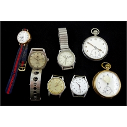 Tissot Visodate automatic Seastar PR 516, gentleman's stainless steel wristwatch on original bracelet, early 20th century 9ct gold wristwatch hallmarked, military issue pocket watch, the back plate stamped G.S.MkII A 81666, gilt pocket watch and three wristwatches (7)