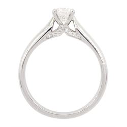 Platinum single stone round brilliant cut diamond ring, with diamond set gallery, hallmarked, diamond 0.52 carat, colour E, clarity VVS2, with GIA certificate