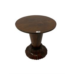 19th century rosewood pedestal, scalloped base on compressed bun feet, with later top; and school chair