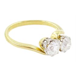 18ct gold old cut diamond two stone crossover ring, Sheffield 1995, total diamond weight approx 1.25 carat
