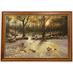 After Joseph Farquharson (British 1846-1935): 'Beneath the Snow Encumbered Branches', 20th century oil on canvas unsigned 59cm x 90cm