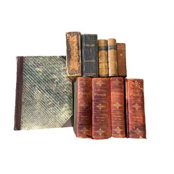 Collection of books, to include: EH Ruddock - Vitalogy, Holy Bible pub. 1840, four Punch volumes, an Arabic dictionary, two volumes of Cornhill magazine, and a partially filled postcard album (10)