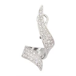 18ct white gold pave set diamond single stud earring, total diamond weight approx 1.50 carat