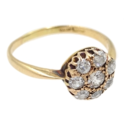  Gold old cut diamond cluster ring, stamped 18ct  