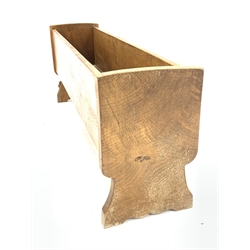 'Mouseman' oak rectangular trough planter with shaped end supports, by Robert Thompson of Kilburn, L123cm, H48cm, D29cm