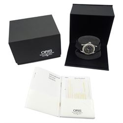 Oris Commandante Big Crown pointer date automatic stainless steel wristwatch, Ref. 7487, on black rubber strap with stainless steel fold-over clasp, boxed with papers