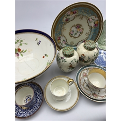 18th century and later ceramics comprising a Worcester Lily Rose pattern cup and saucer, early 19th century Derby coffee can and saucer, large Royal Worcester bowl hand painted with fruit (a/f), pair of Royal Worcester ginger jars (a/f) pair of Ralph Stevenson & Son Cologne pattern stands etc 
