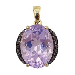 9ct gold oval lavender quartz and red diamond pendant, hallmarked