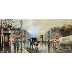 Cortese (French 20th century): Impressionist Parisian Street Scene, oil on canvas signed 39cm x 79cm