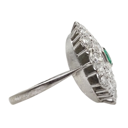 White gold Zambian emerald and diamond cluster ring, stamped 18ct, total diamond weight approx 3.30 carat