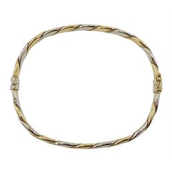 9ct white and yellow gold spring hinged bangle, hallmarked, approx 10.3gm 