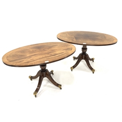 Pair of mahogany oval occasional tables by Shaw and Michael Riley of Hessay with carved seahorse signature. W86cm