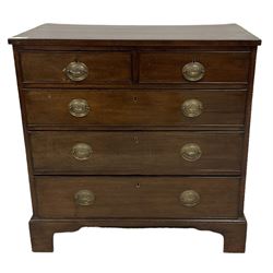 George III mahogany straight-front chest, fitted with two short over three long graduating cock-beaded drawers, lower moulded edge on bracket feet