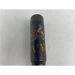 William IV police turned wood truncheon or tipstaff painted in polychrome and gilt with royal coat of arms and 'W IV R', ribbed handle and bronze tip, L24cm 