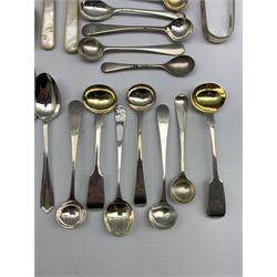 Collection of various silver condiment spoons, tea spoons, sifting spoon etc approx 16.5oz