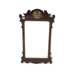  Georgian style upright wall mirror, in scrolled mahogany frame with gilt pierced and carved leaf decoration, 56cm x 102cm  