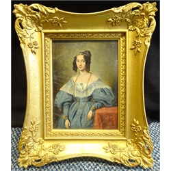 English School (Early 19th century): Portrait of 'Henrietta', oil on panel unsigned, inscribed on a later label verso 19cm x 14cm