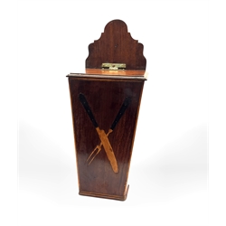 Georgian mahogany tapering cutlery box, inlaid in boxwood with a knife and carving fork, H48cm