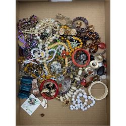 A quantity of costume jewellery including beaded necklaces, Honora collection bracelet, simulated coral and ivory bangles, two ladies cased Sekonda watch, bracelet and necklace set etc in one box