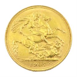 King Edward VII 1907 gold full sovereign, Perth mint mark