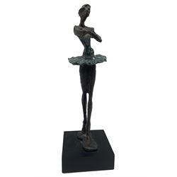 Modern bronze model of a Ballerina with patinated tutu, on square base, H26cm 